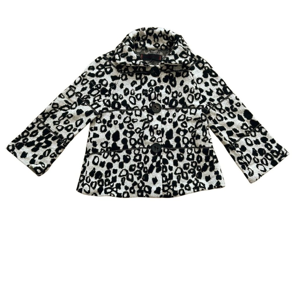 Marc Cain Womens Small Leopard Print Wool Pea Coat Button Front Jacket
